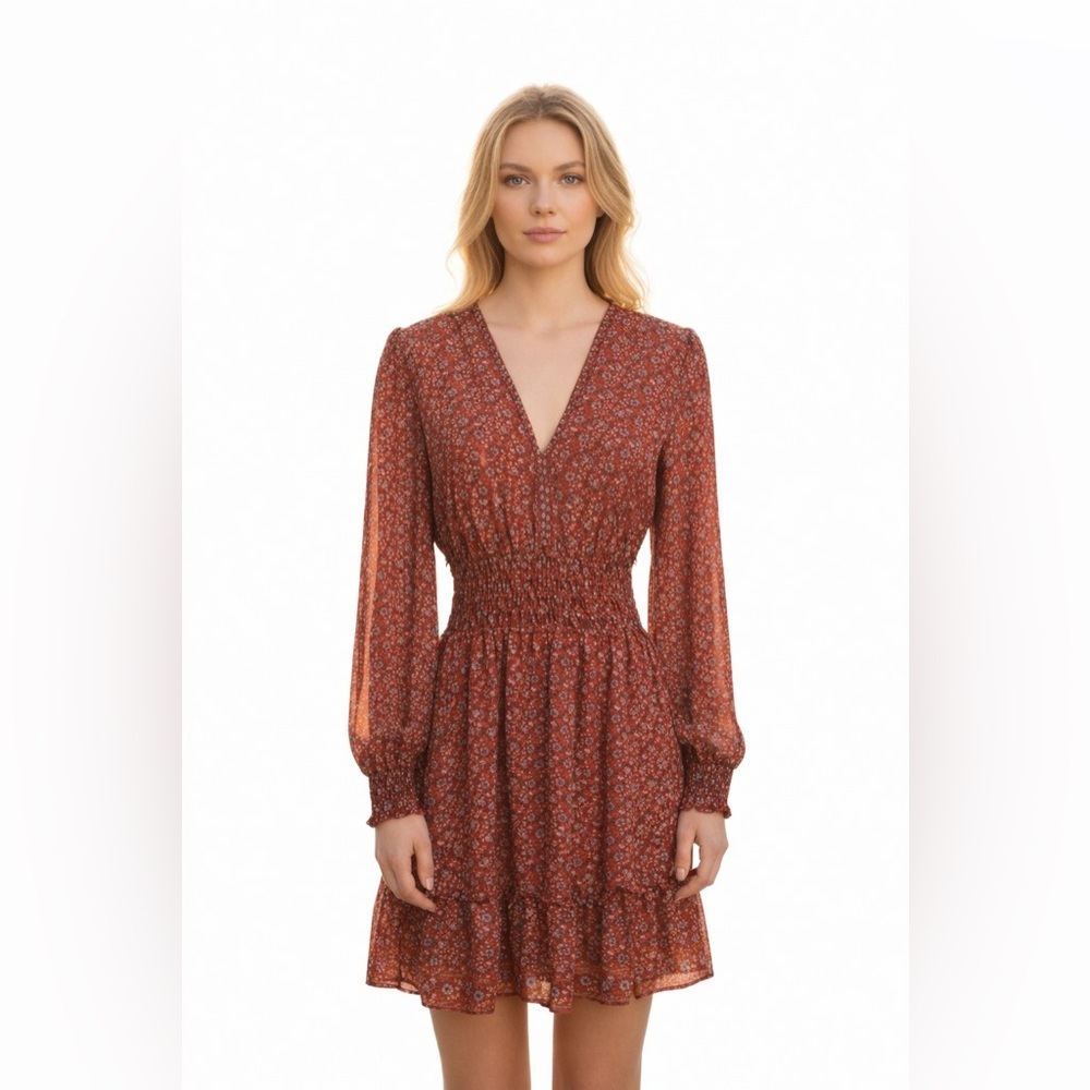 Max Studio Rust Floral Long Sleeve Dress size S